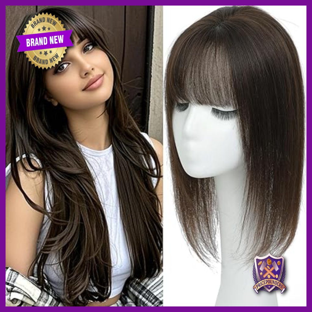 Real Human Hair Topper With Clip-In Bangs For Thinning Crown, 14 Inch